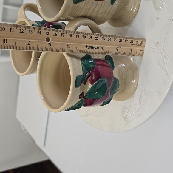 Vintage Franciscan Set Of 3 Apple Pattern Irish Mugs Speckled Earthenware Ribbed - Picture 12 of 14